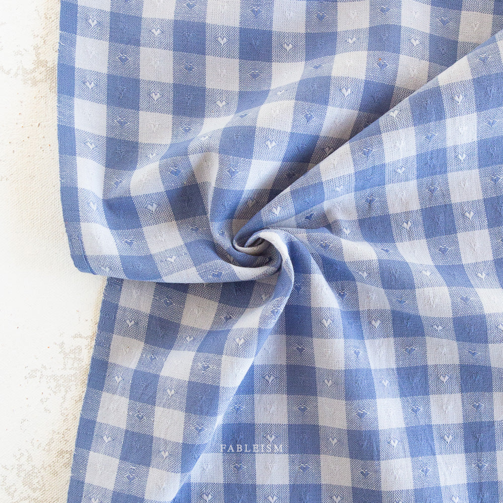 Queen of Hearts | Dobby Hearts Gingham in Alice Blue